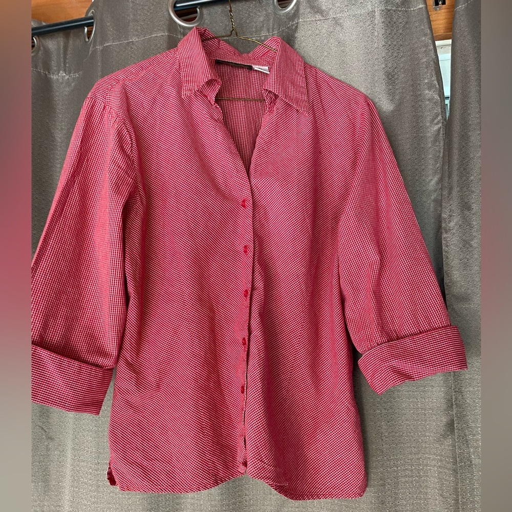 Red & white women’s Harve Benard size XL 100% cotton made in India blouse